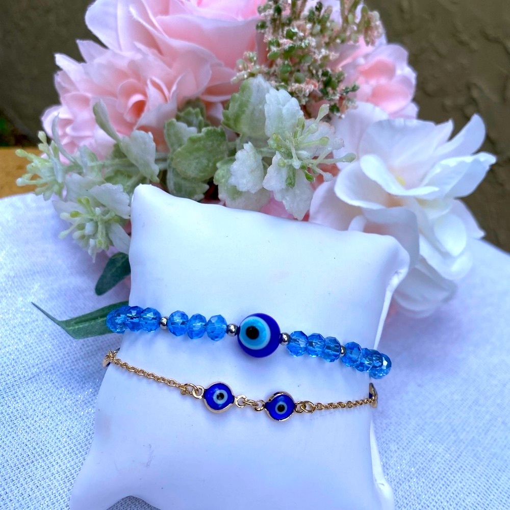 Set of 2 Crystal Beaded Turkey Evil Eye Bracelets for Women Bracelet Handmade